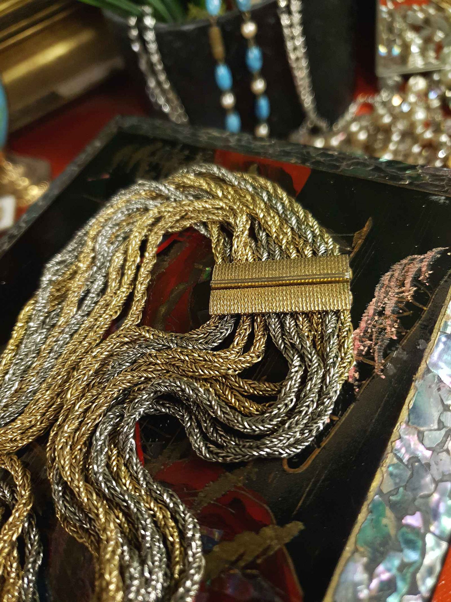 Vintage Authentic Christian Dior 1967 Necklace Draped Statement 10 Strand Gold Silver Tone Couture