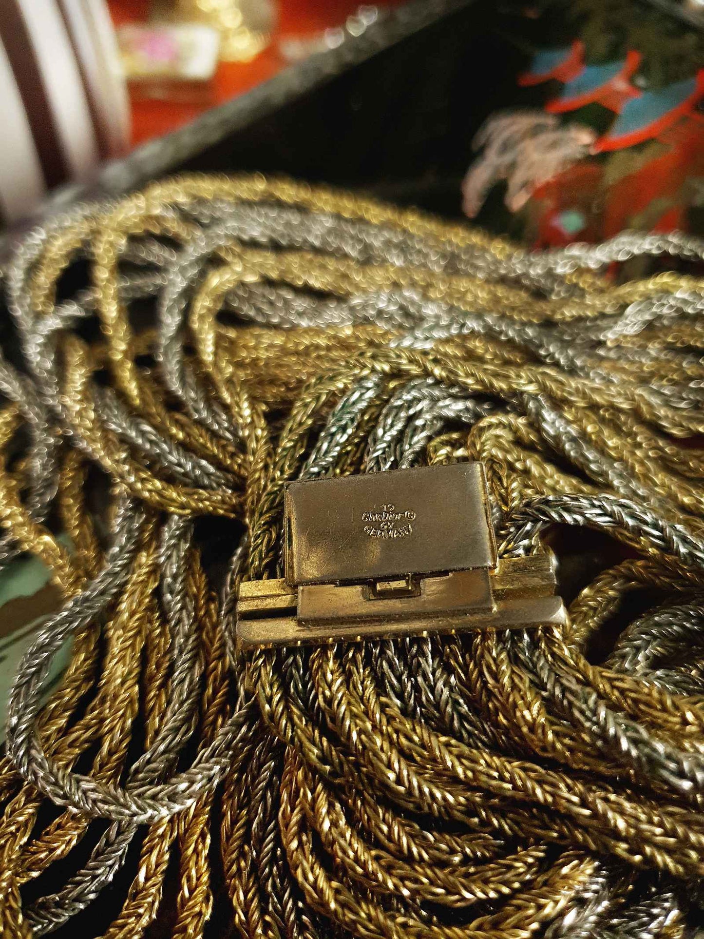 Vintage Authentic Christian Dior 1967 Necklace Draped Statement 10 Strand Gold Silver Tone Couture