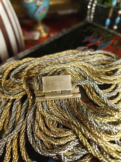 Vintage Authentic Christian Dior 1967 Necklace Draped Statement 10 Strand Gold Silver Tone Couture