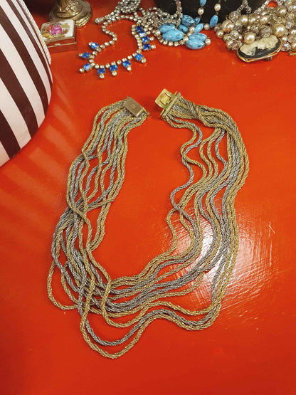 Vintage Authentic Christian Dior 1967 Necklace Draped Statement 10 Strand Gold Silver Tone Couture