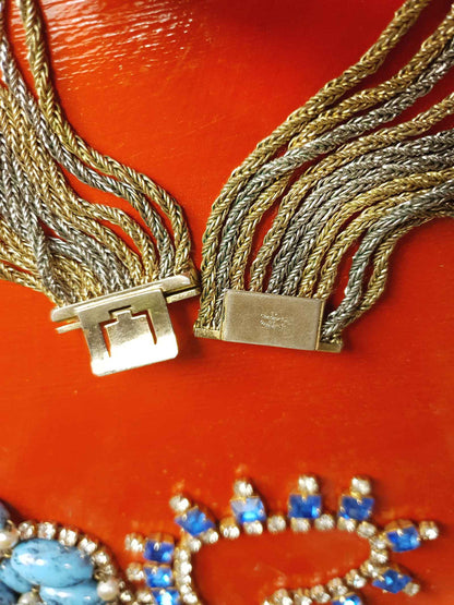 Vintage Authentic Christian Dior 1967 Necklace Draped Statement 10 Strand Gold Silver Tone Couture