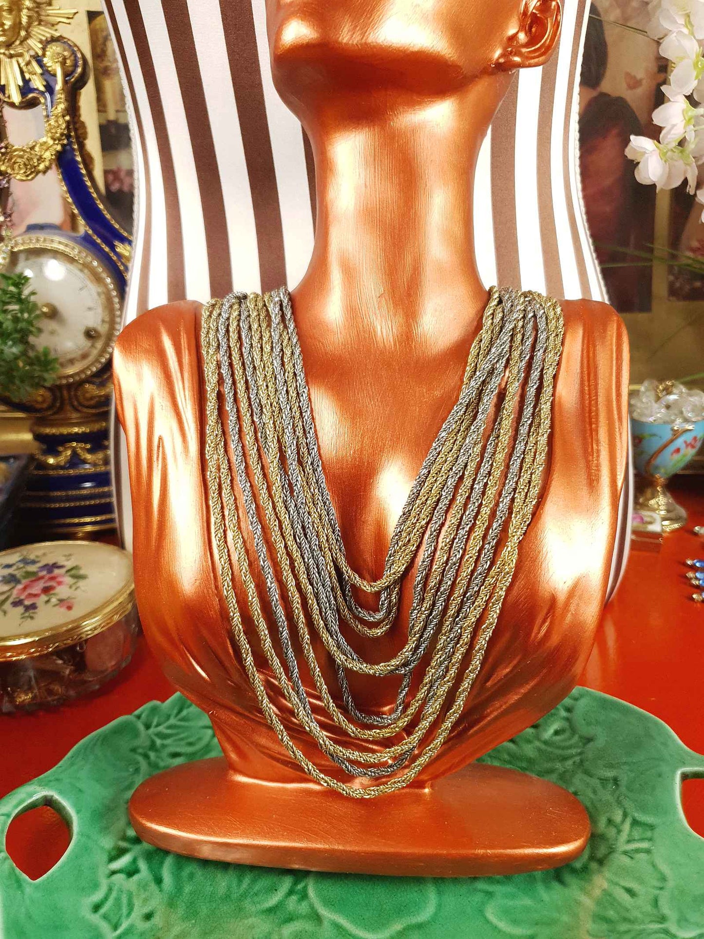 Vintage Authentic Christian Dior 1967 Necklace Draped Statement 10 Strand Gold Silver Tone Couture