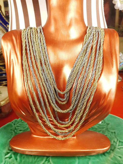 Vintage Authentic Christian Dior 1967 Necklace Draped Statement 10 Strand Gold Silver Tone Couture