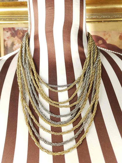 Vintage Authentic Christian Dior 1967 Necklace Draped Statement 10 Strand Gold Silver Tone Couture