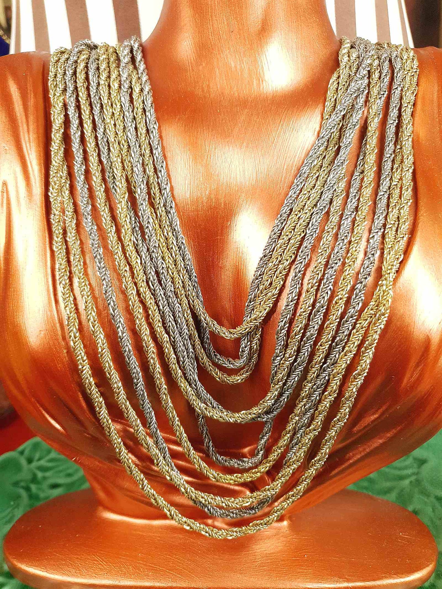Vintage Authentic Christian Dior 1967 Necklace Draped Statement 10 Strand Gold Silver Tone Couture
