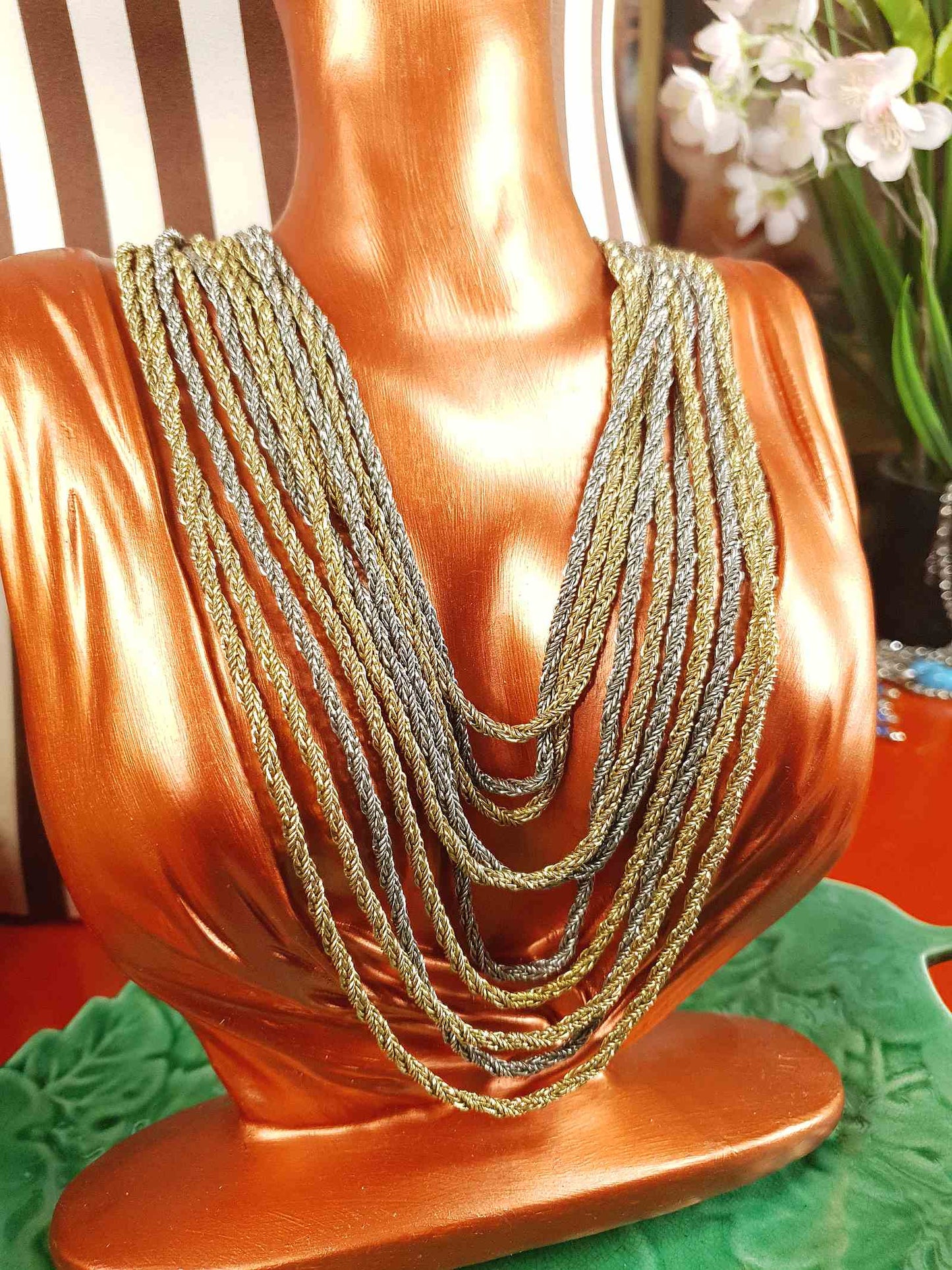 Vintage Authentic Christian Dior 1967 Necklace Draped Statement 10 Strand Gold Silver Tone Couture