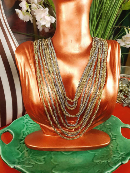 Vintage Authentic Christian Dior 1967 Necklace Draped Statement 10 Strand Gold Silver Tone Couture
