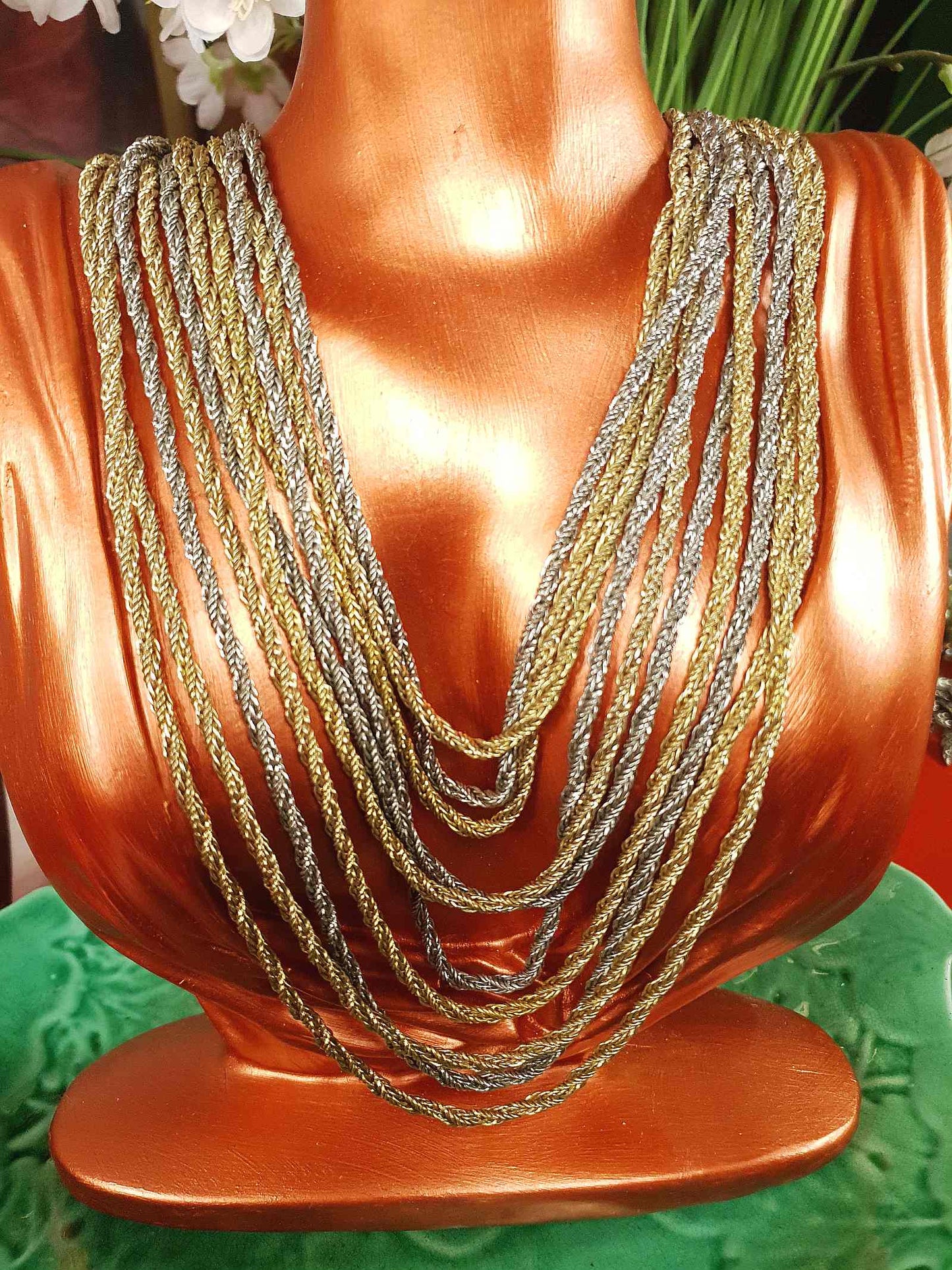 Vintage Authentic Christian Dior 1967 Necklace Draped Statement 10 Strand Gold Silver Tone Couture