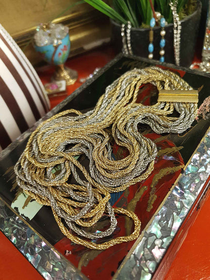 Vintage Authentic Christian Dior 1967 Necklace Draped Statement 10 Strand Gold Silver Tone Couture