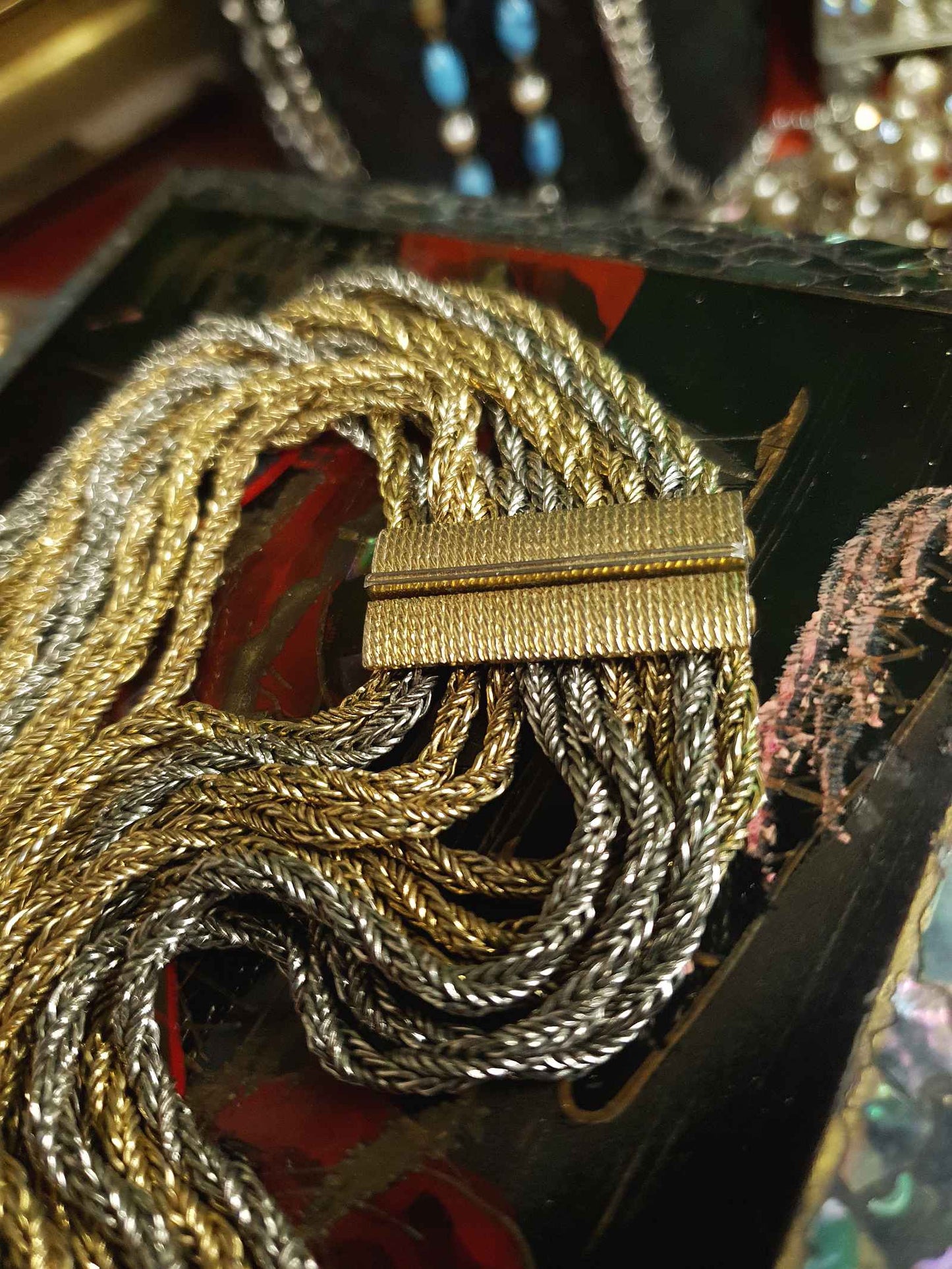 Vintage Authentic Christian Dior 1967 Necklace Draped Statement 10 Strand Gold Silver Tone Couture