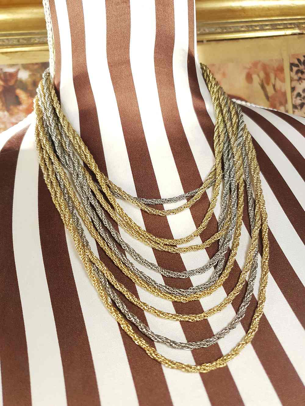 Vintage Authentic Christian Dior 1967 Necklace Draped Statement 10 Strand Gold Silver Tone Couture