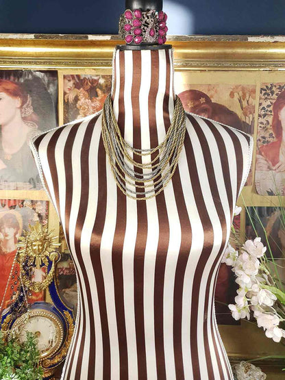 Vintage Authentic Christian Dior 1967 Necklace Draped Statement 10 Strand Gold Silver Tone Couture