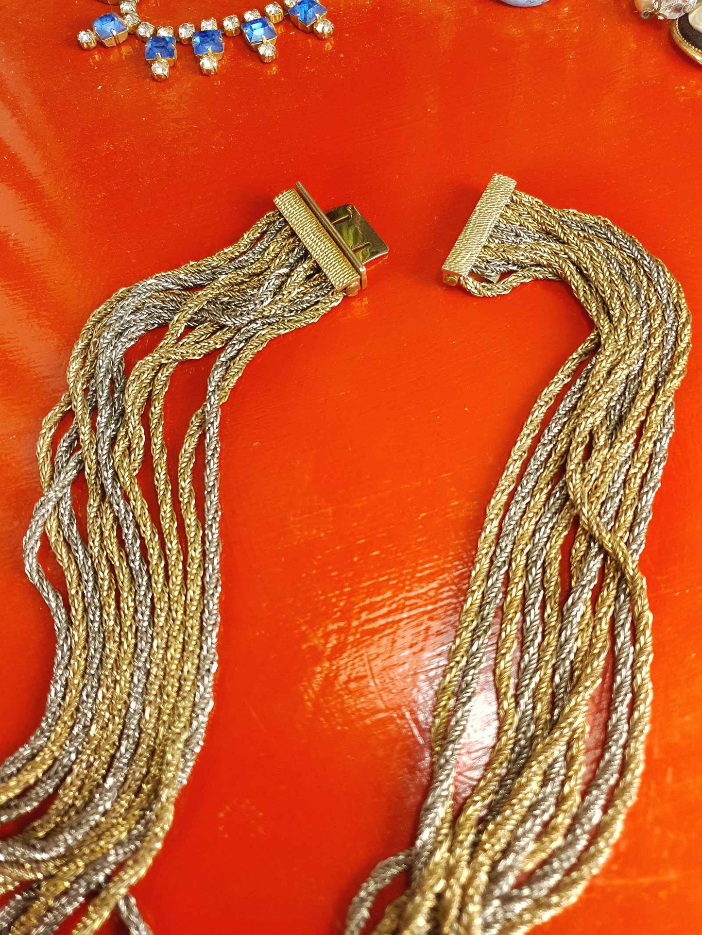 Vintage Authentic Christian Dior 1967 Necklace Draped Statement 10 Strand Gold Silver Tone Couture