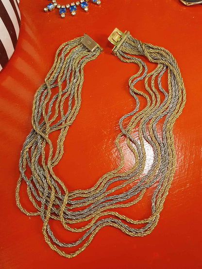 Vintage Authentic Christian Dior 1967 Necklace Draped Statement 10 Strand Gold Silver Tone Couture