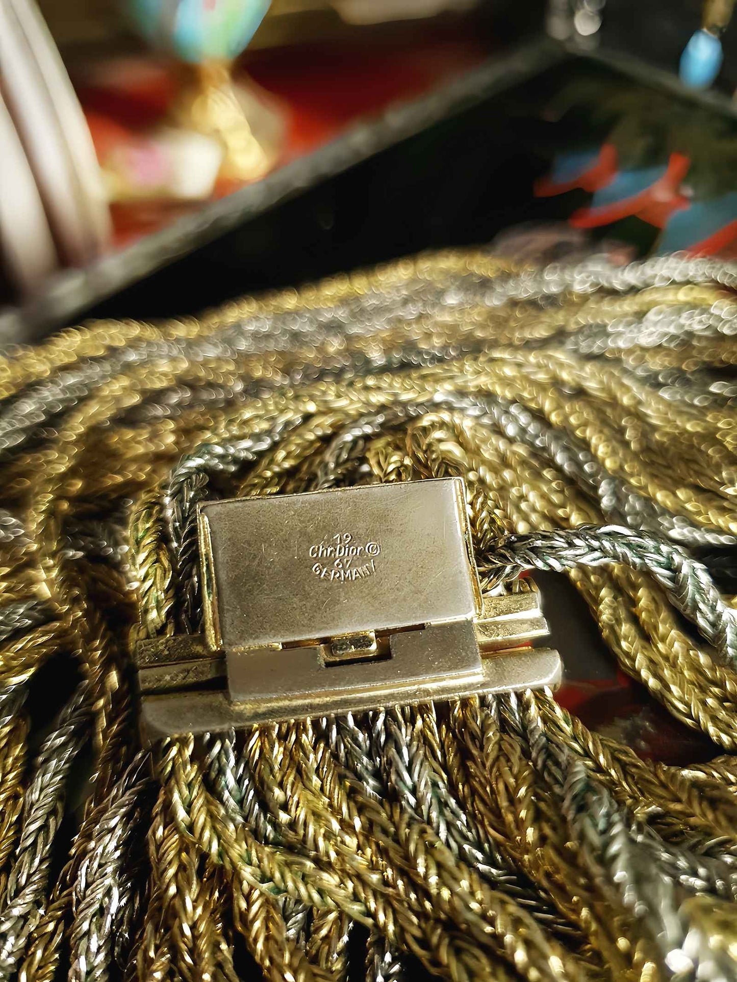 Vintage Authentic Christian Dior 1967 Necklace Draped Statement 10 Strand Gold Silver Tone Couture