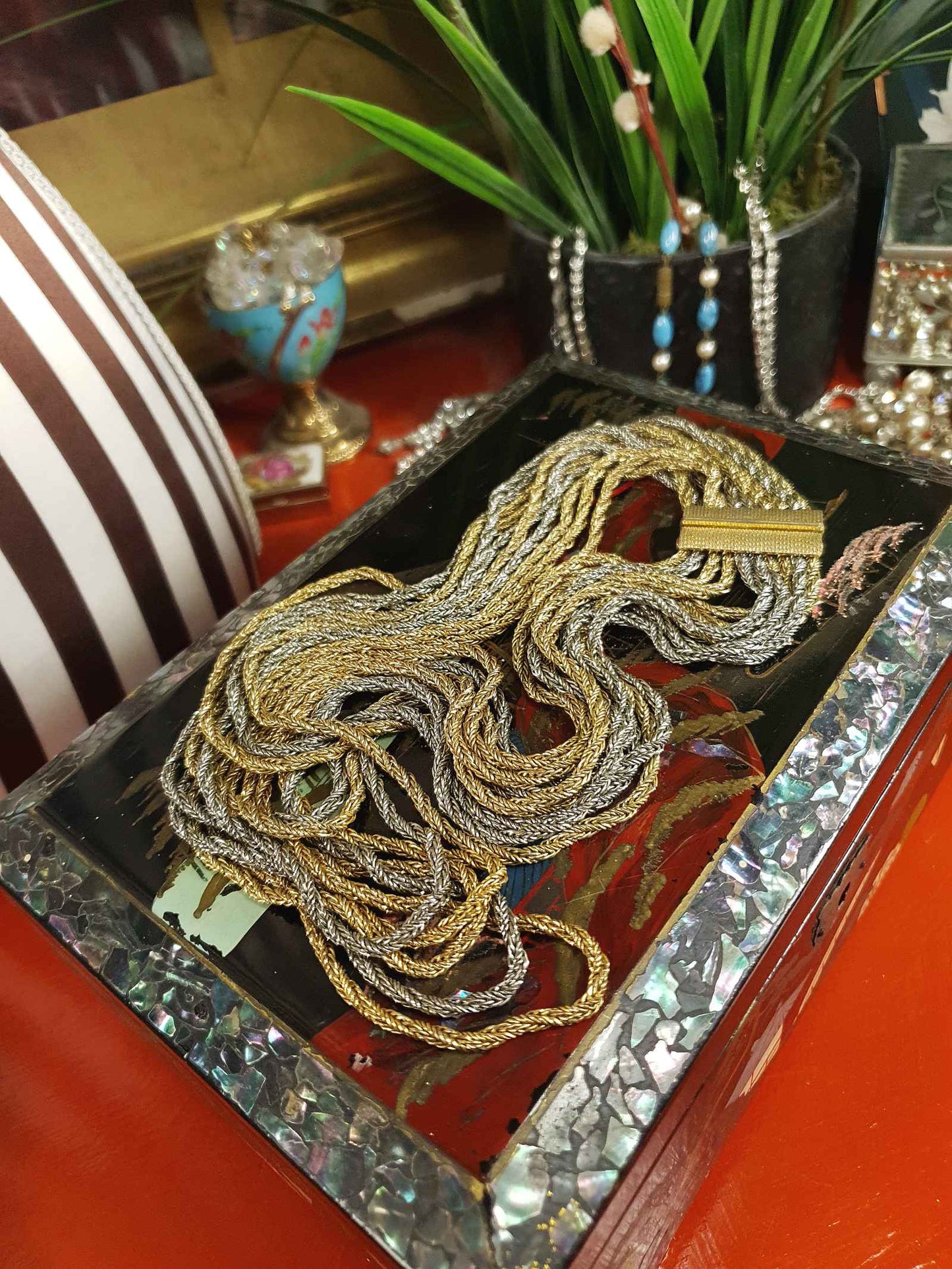 Vintage Authentic Christian Dior 1967 Necklace Draped Statement 10 Strand Gold Silver Tone Couture