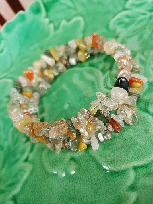 Vintage 1970s Quartz Agate Bracelet Boho Bohemian