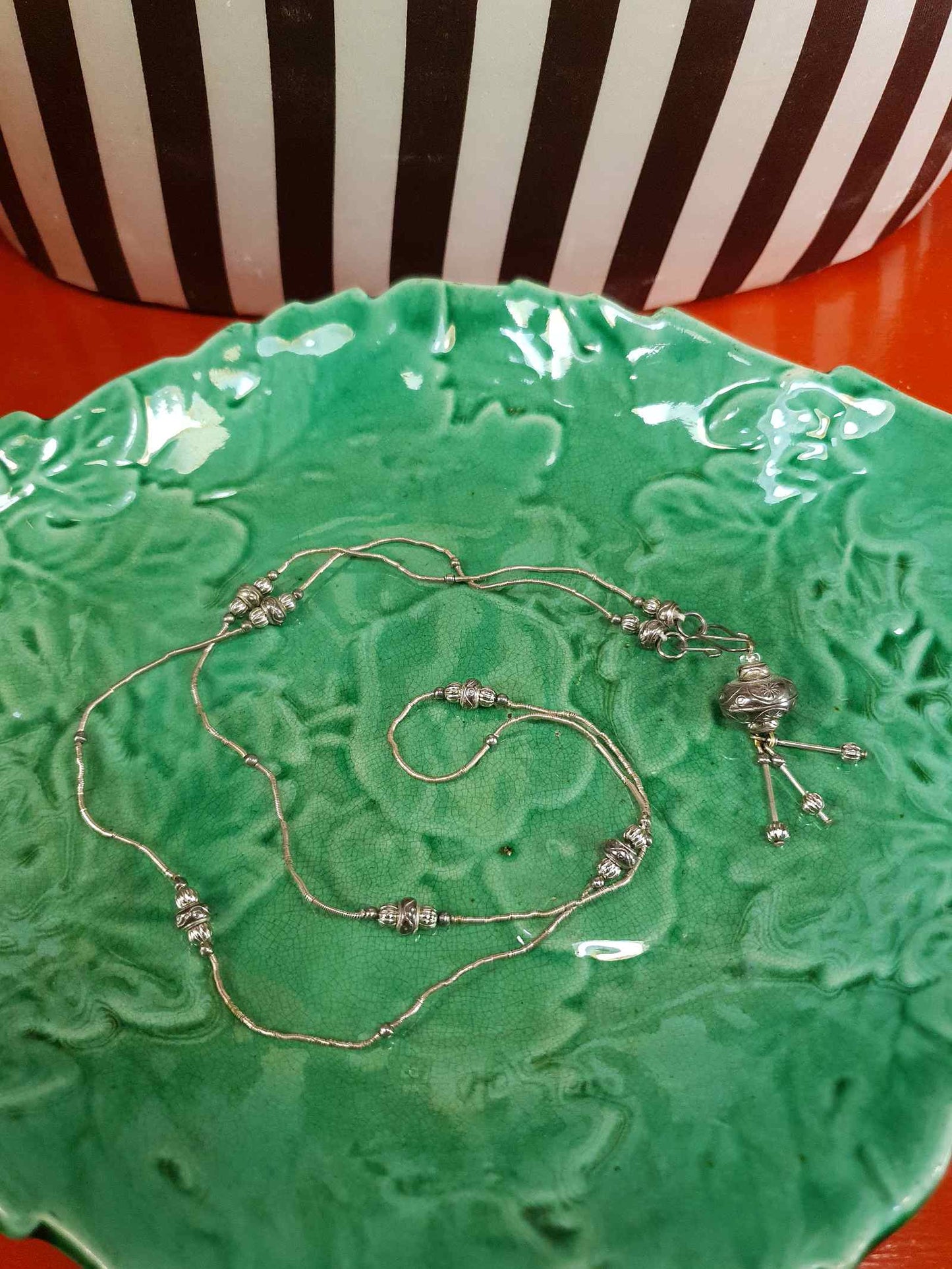 Vintage 1970s Boho Engraved Necklace Bohemian Silver Tone Metal