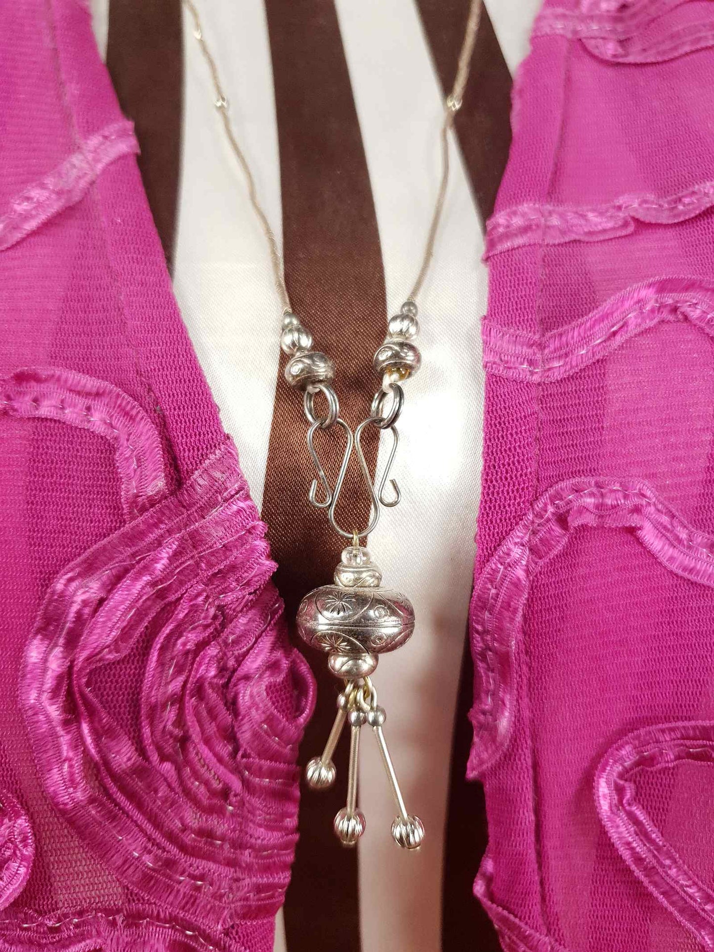 Vintage 1970s Boho Engraved Necklace Bohemian Silver Tone Metal