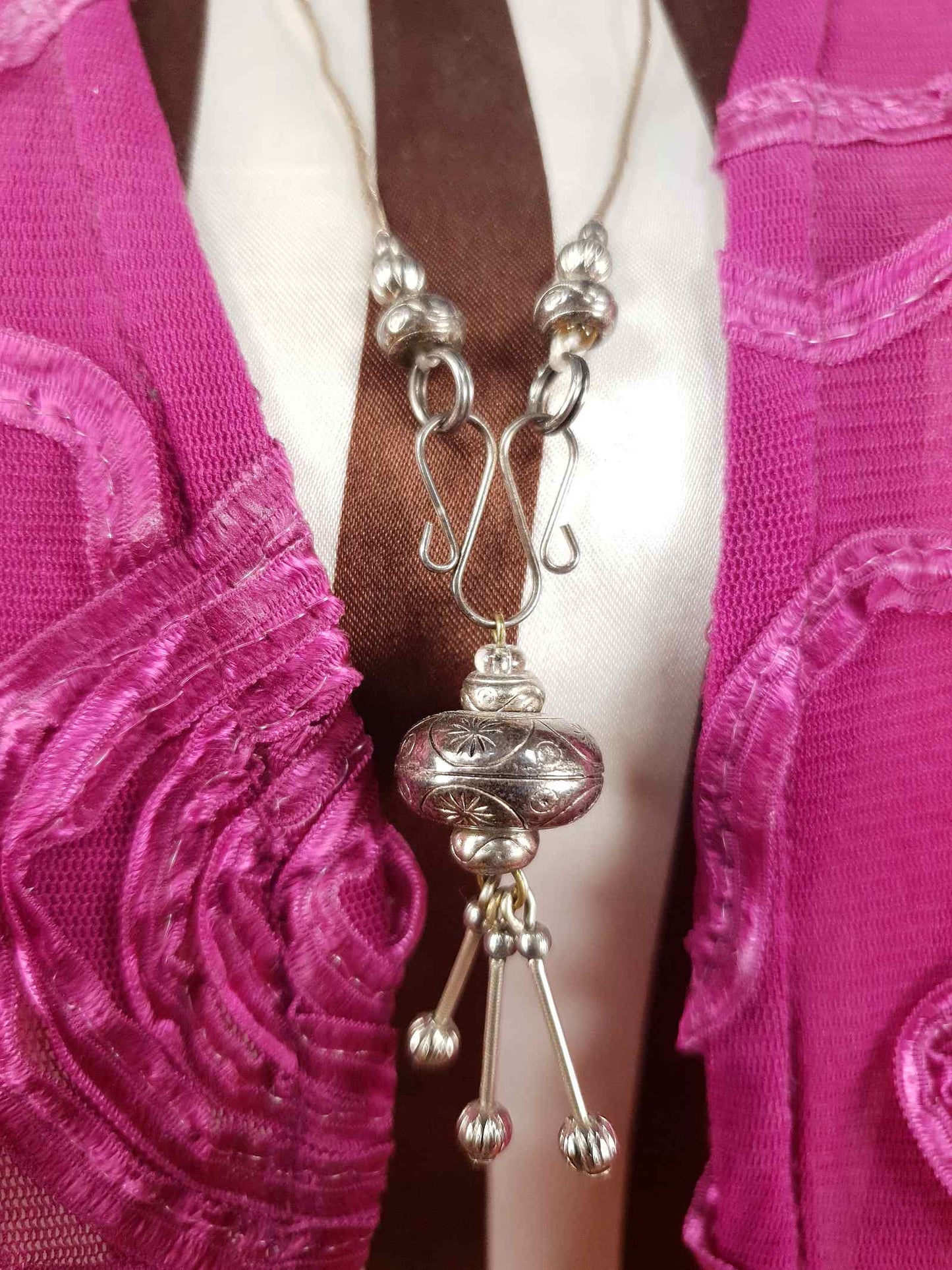 Vintage 1970s Boho Engraved Necklace Bohemian Silver Tone Metal