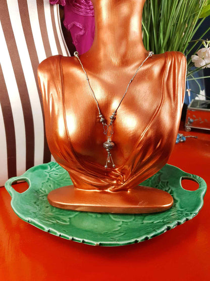 Vintage 1970s Boho Engraved Necklace Bohemian Silver Tone Metal