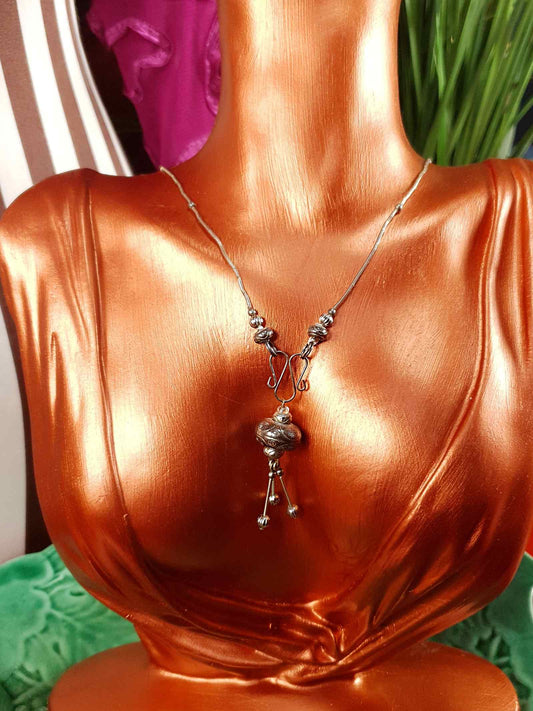 Vintage 1970s Boho Engraved Necklace Bohemian Silver Tone Metal