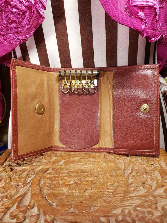 Vintage 1970s Buxton Leather Key Holder Wallet Keyring Omega Soft Hide