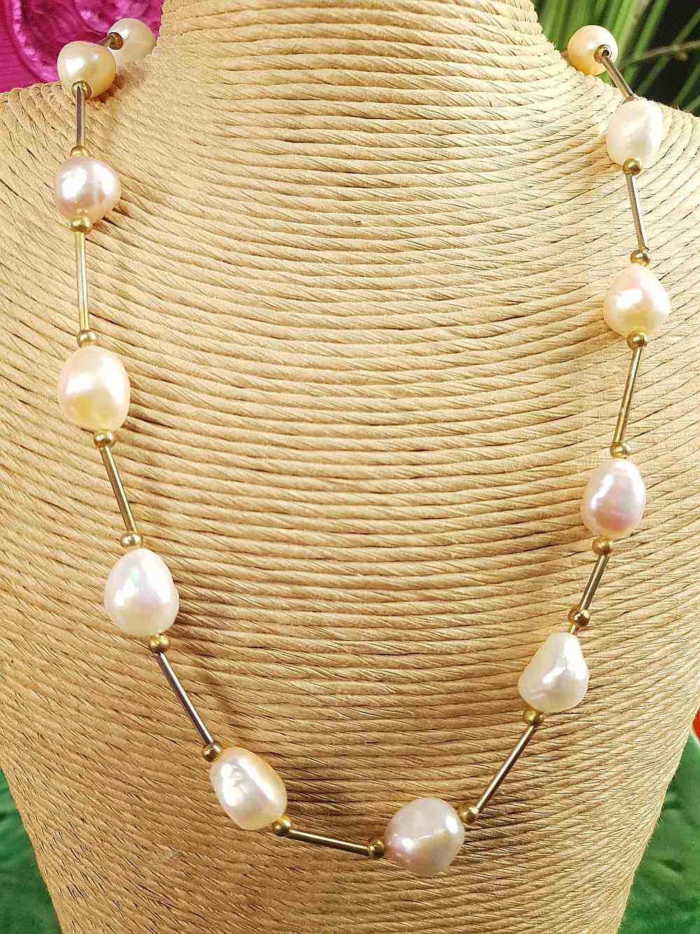 Vintage 1970s Freshwater Baroque Pearl Necklace White Lilac Peach Pearls