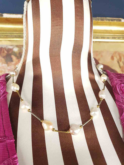 Vintage 1970s Freshwater Baroque Pearl Necklace White Lilac Peach Pearls