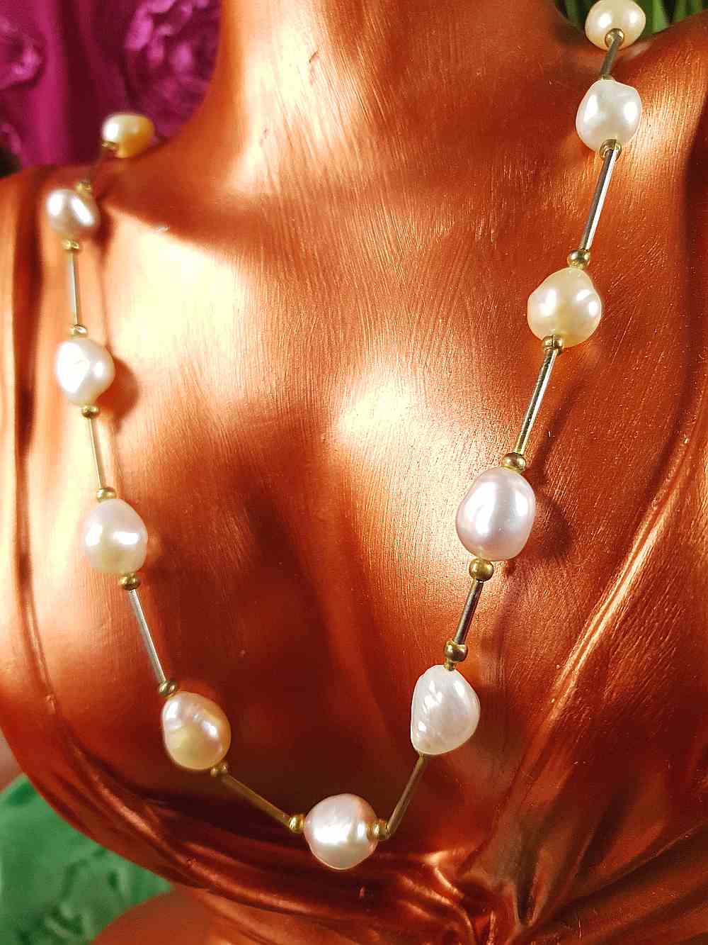 Vintage 1970s Freshwater Baroque Pearl Necklace White Lilac Peach Pearls