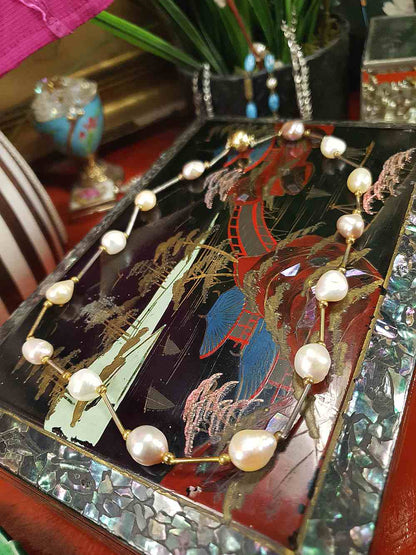 Vintage 1970s Freshwater Baroque Pearl Necklace White Lilac Peach Pearls