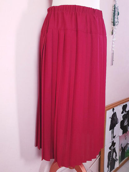 Vintage 1970s Red Pleated Skirt Midi Size 14 Retro