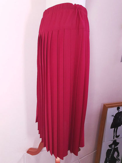 Vintage 1970s Red Pleated Skirt Midi Size 14 Retro