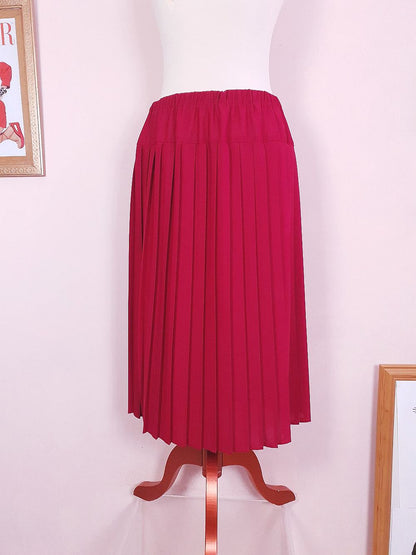 Vintage 1970s Red Pleated Skirt Midi Size 14 Retro