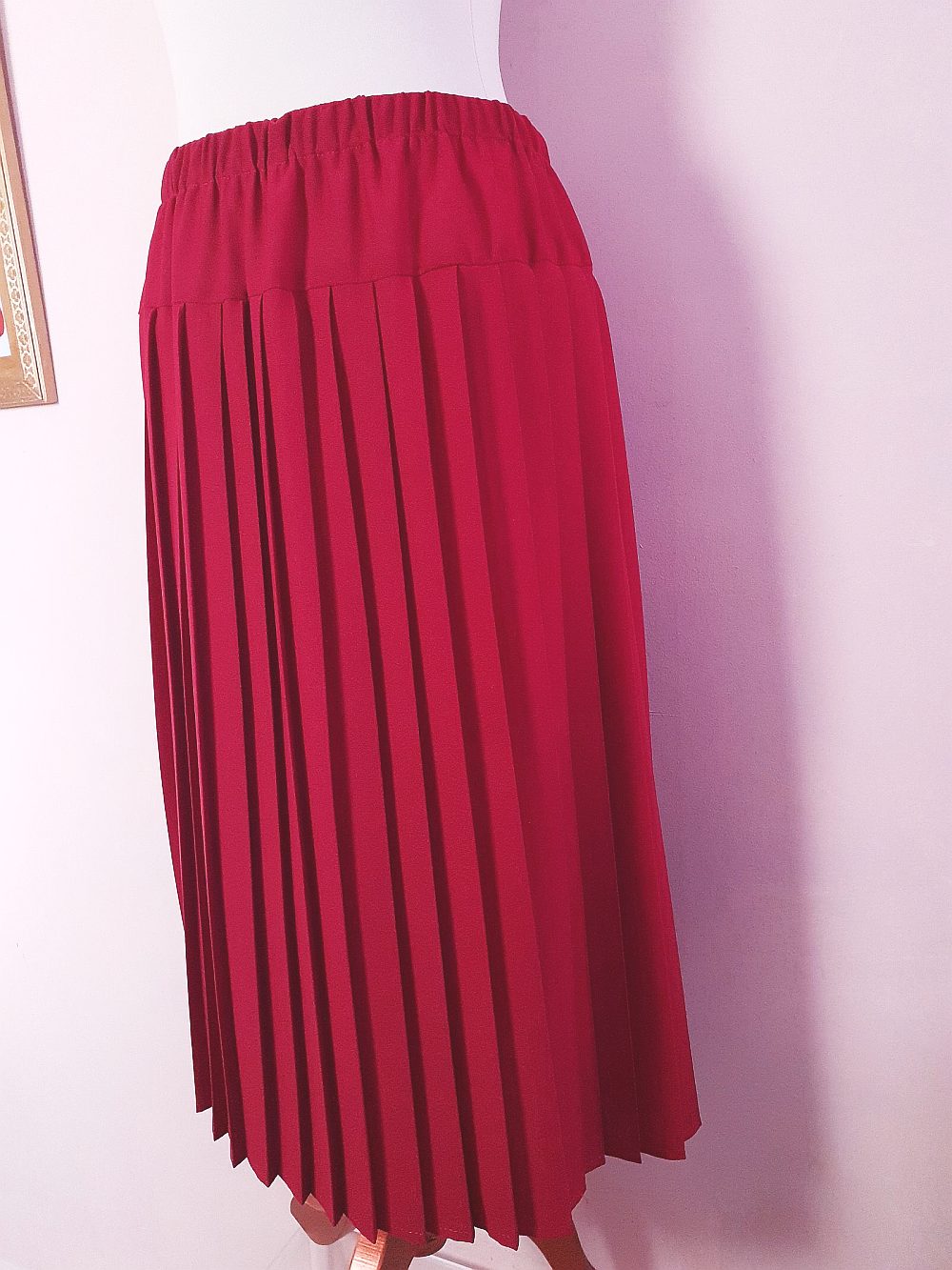 Vintage 1970s Red Pleated Skirt Midi Size 14 Retro