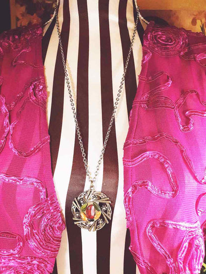 Vintage 1970s Scottish Jasper Pewter Celtic Necklace 28" Pendant Gemstone