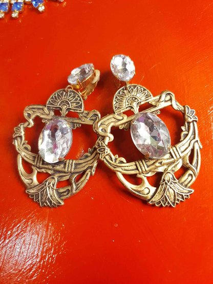 Vintage 1980s Egyptian Revival Statement Earrings Clip On Boho