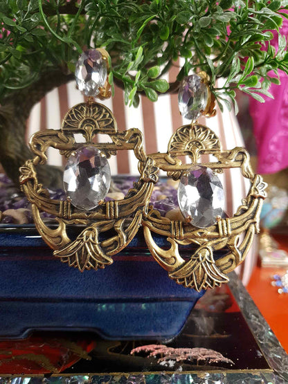 Vintage 1980s Egyptian Revival Statement Earrings Clip On Boho