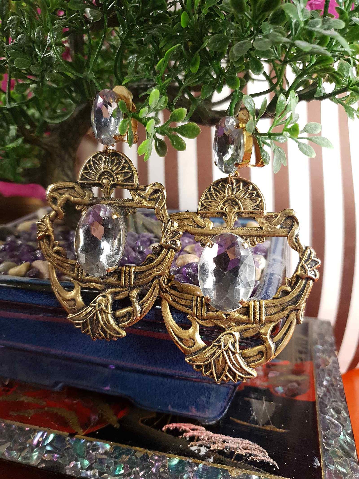 Vintage 1980s Egyptian Revival Statement Earrings Clip On Boho