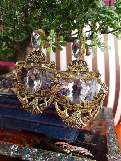 Vintage 1980s Egyptian Revival Statement Earrings Clip On Boho