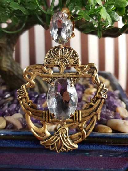 Vintage 1980s Egyptian Revival Statement Earrings Clip On Boho