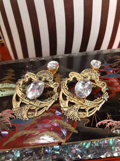 Vintage 1980s Egyptian Revival Statement Earrings Clip On Boho