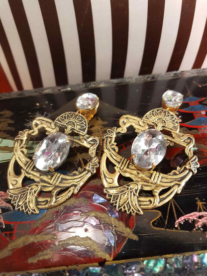 Vintage 1980s Egyptian Revival Statement Earrings Clip On Boho