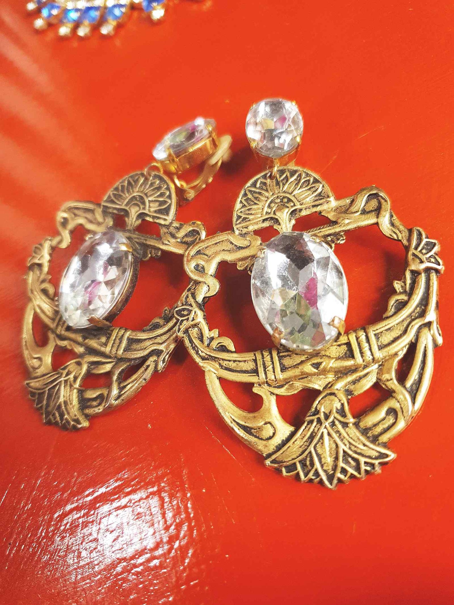 Vintage 1980s Egyptian Revival Statement Earrings Clip On Boho