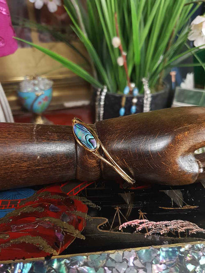 Vintage 1980s Abalone Shell Bracelet Bangle - Gold-Plated