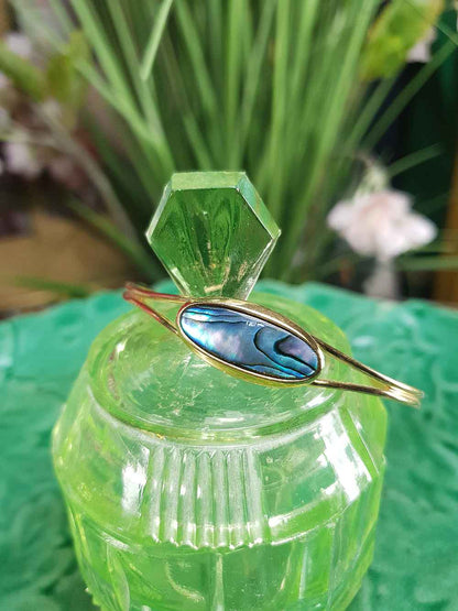 Vintage 1980s Abalone Shell Bracelet Bangle - Gold-Plated