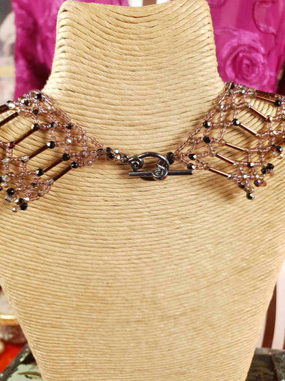 Vintage 1980s Bead Collar Boho Necklace Copper Mauve Bohemian