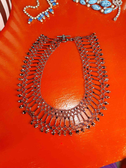 Vintage 1980s Bead Collar Boho Necklace Copper Mauve Bohemian
