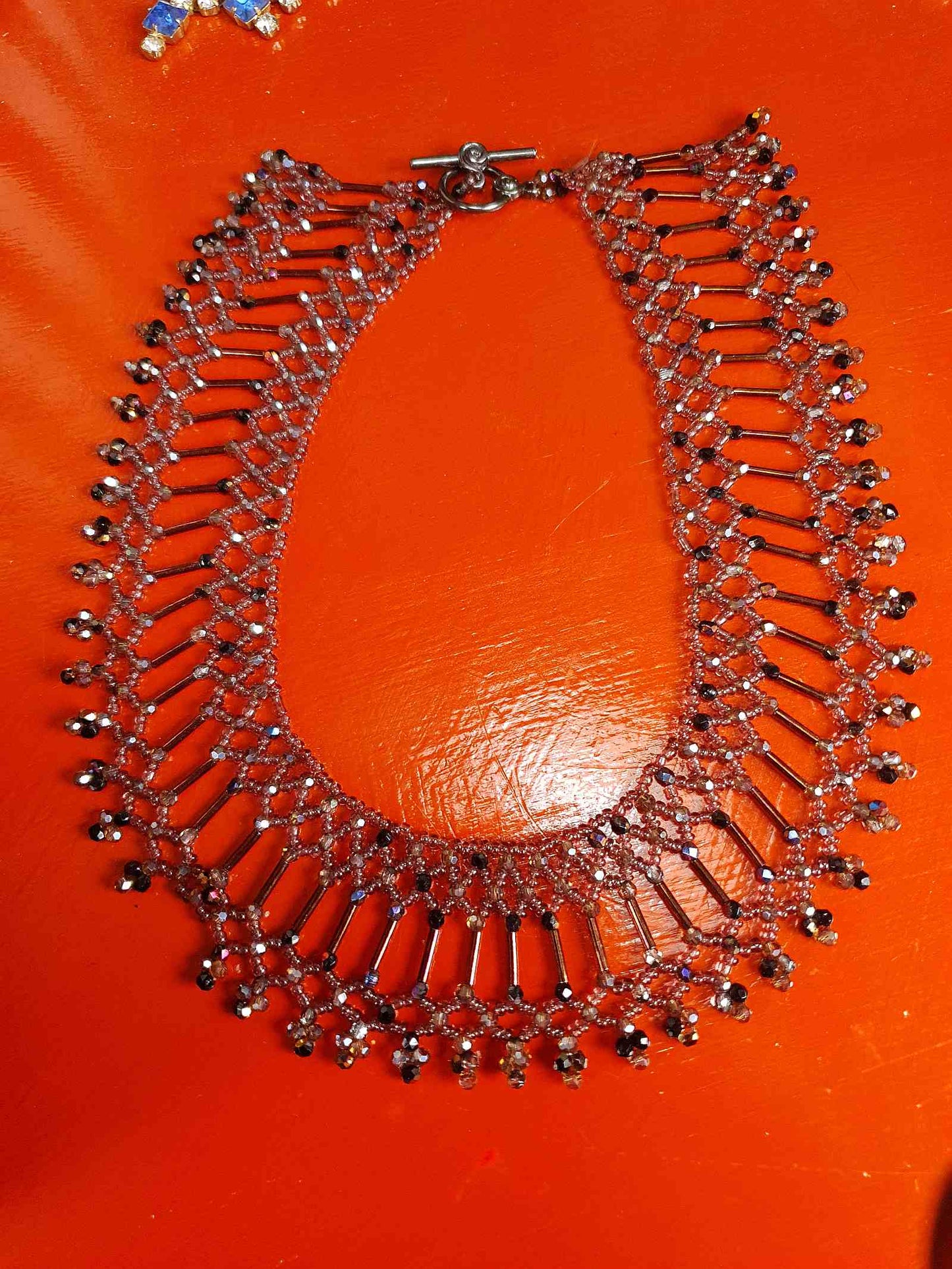 Vintage 1980s Bead Collar Boho Necklace Copper Mauve Bohemian