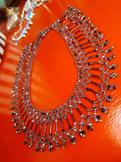 Vintage 1980s Bead Collar Boho Necklace Copper Mauve Bohemian